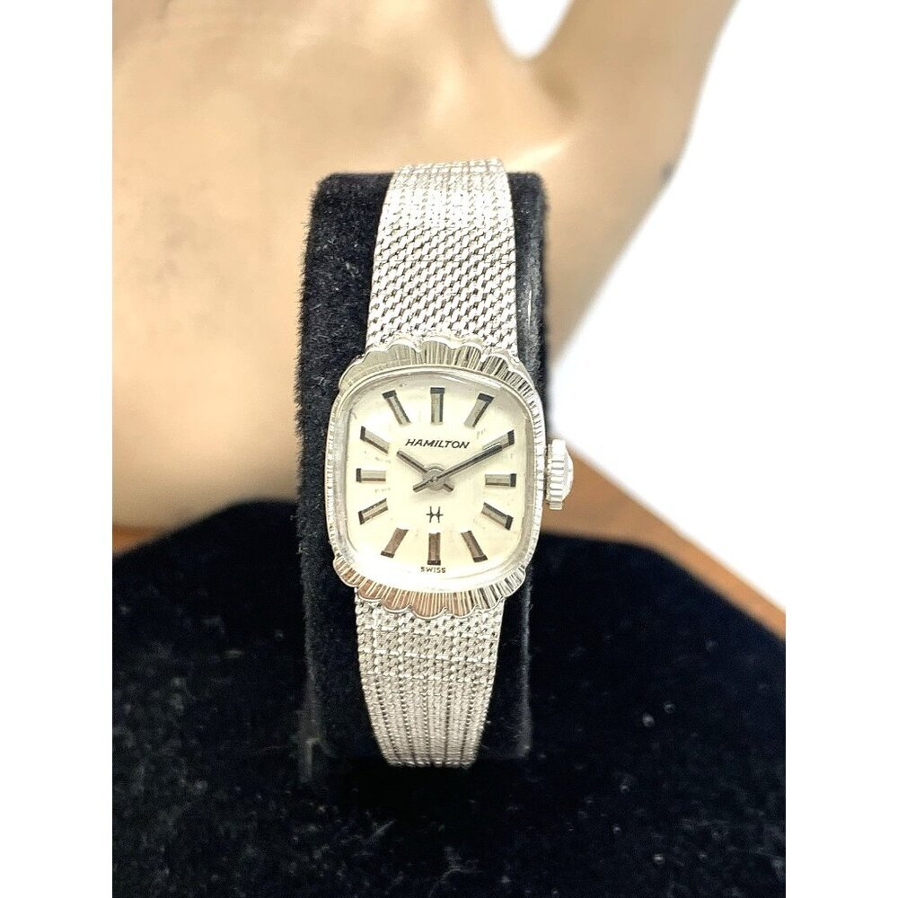 Hamilton Women's Watch 14k White Gold Case Vintage Swiss Hand Wind Petite 15mm